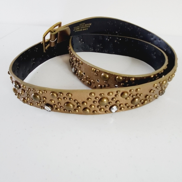 Studded Jeweled Leather Belt Size 18/20 Lane Bryant Western Bronze Studded Y2K - Picture 4 of 12